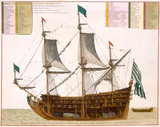 Sección de un navío francés de primera clase con 104 cañones, de Le Neptune Français, hacia 1693-1700